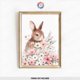 Floral Bunny Prints - Set Of 3 Posters - Baby Girls Room Decor Pink Rabbit Nursery Wall Art Girl Personalised Bedroom Toddler Picture - thumbnail 3