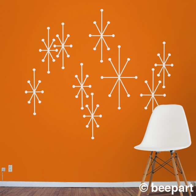 Atomic Starbursts Wall Decals, Mid Century Modern Stars, Vintage Style Art, Mcm Atomic Retro Home Decor - image 1