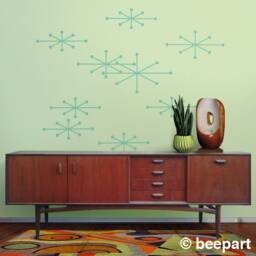 Atomic Starbursts Wall Decals, Mid Century Modern Stars, Vintage Style Art, Mcm Atomic Retro Home Decor - thumbnail 3