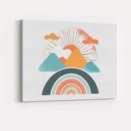 Boho Mountain Sunrise Rainbow Abstract Landscape Canvas Wall Art Print Decor Picture Ready To Hang - thumbnail 4