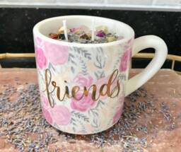 Candle Lavender Scented Soy in A Ceramic White With Pink Roses Friends Mug