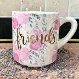 Candle Lavender Scented Soy in A Ceramic White With Pink Roses Friends Mug - thumbnail 2