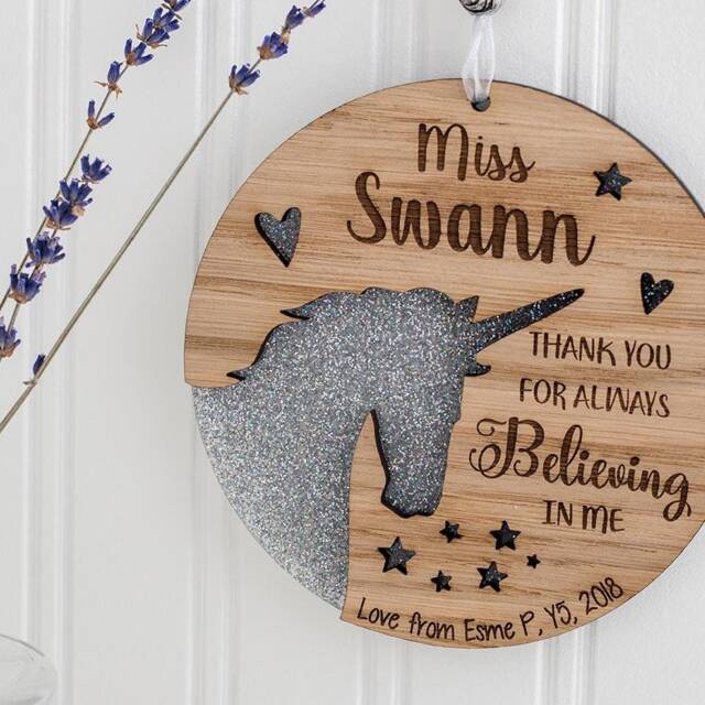 Unicorn Wall Hanging Teacher Thank You Gift, Thank For Believing in Me Personalised - image 1