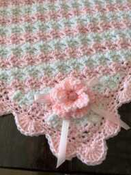 Pink & White Blanket - Baby Crochet Shower Gift For Girl New