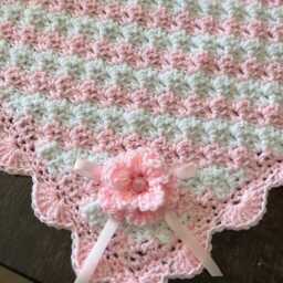 Pink & White Blanket - Baby Crochet Shower Gift For Girl New - thumbnail 3