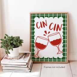 Cin Print, Wall Art For Wine Lovers, Green Kitchen Art, Dining Room Cheers Poster, Trendy Italian Gallery Print - thumbnail 2
