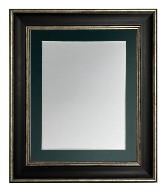 Scandi Black & Distressed Silver Picture Frame With Green Mount - image 1