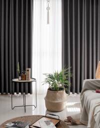 Set Of 2 Charcoal Brown Minimalist Blackout Curtains Linen Look Grey Bedroom Insulating Room Darkening Mid Century Modern - thumbnail 1