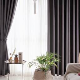 Set Of 2 Charcoal Brown Minimalist Blackout Curtains Linen Look Grey Bedroom Insulating Room Darkening Mid Century Modern - thumbnail 3