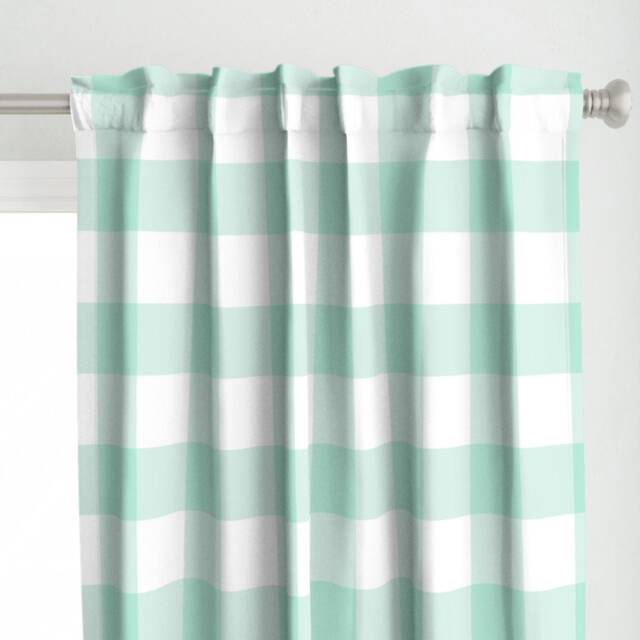 Lattice Plaid Curtain Panel - Shabby Chic Aqua Mint Check Baby Nursery Custom Large Buffalo in By Domesticate - image 1