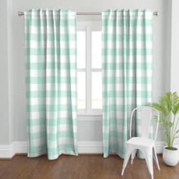 Lattice Plaid Curtain Panel - Shabby Chic Aqua Mint Check Baby Nursery Custom Large Buffalo in By Domesticate - thumbnail 2