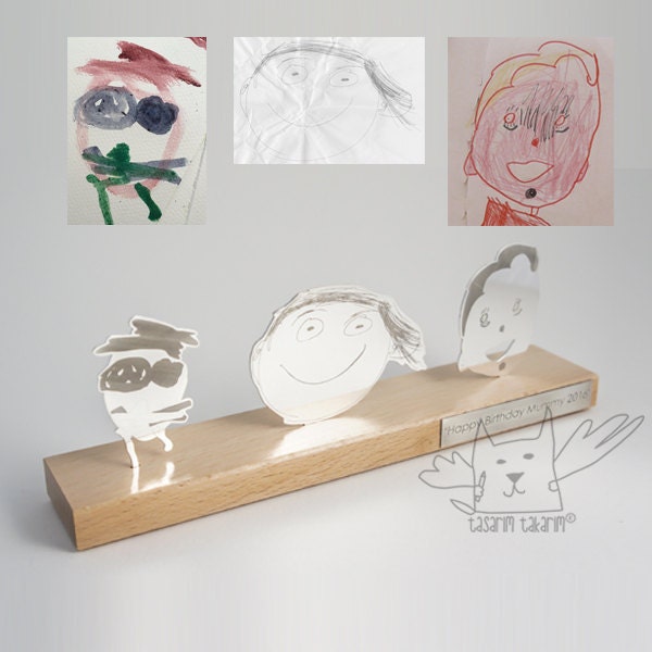 Handmade Silver Personalized Three Figured Tabletop Sculpture, Gifts From Your Child's Art, Unique Gift For Father's Day - image 1