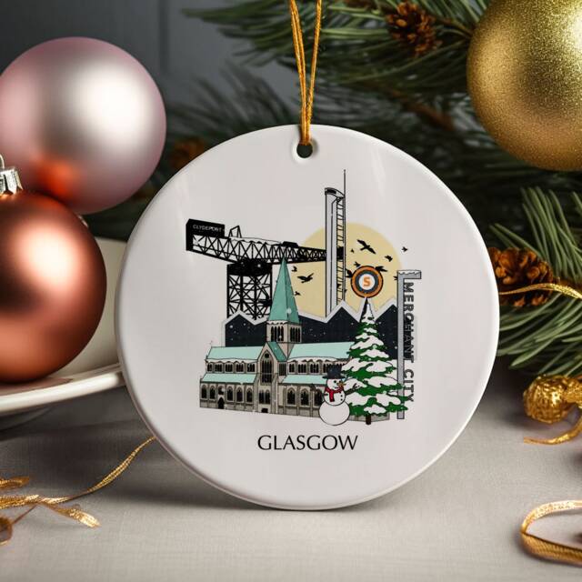 Glasgow Scotland Personalised Christmas Tree Ceramic Ornament Decoration Gift Present Festive Decor Home Disc Holiday Custom Xmas Bauble - image 1