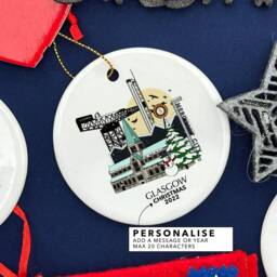 Glasgow Scotland Personalised Christmas Tree Ceramic Ornament Decoration Gift Present Festive Decor Home Disc Holiday Custom Xmas Bauble - thumbnail 2