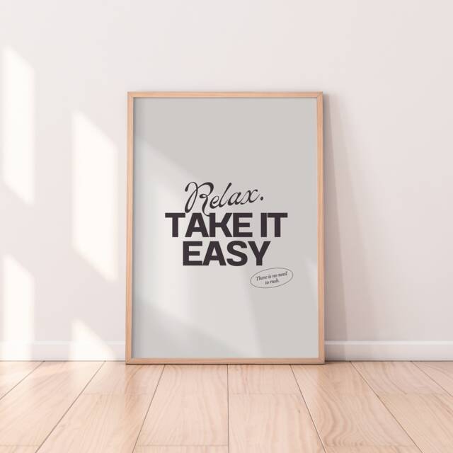 Take It Easy Print - Positivity Print, Retro Wall Home Decor, Affirmation Minimalist Art, Gallery Wall, Unframed - image 1