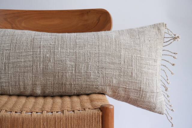 Handwoven Hemp Lumbar Pillow Cover Vintage Karen Tribal Design - image 1