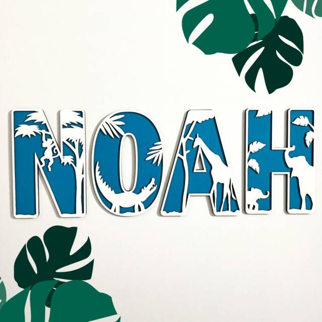 Safari Name Sign - Personalised Wooden Custom Decor Nursery Wall Art Jungle Theme - image 1