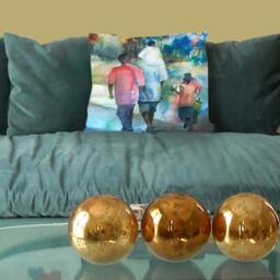 Decorative Pillow Cover, Family Art, Gift For Mom, Colorful Pillow, Black Couch, African Throw 18x18, Accent Art - thumbnail 3