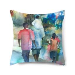 Decorative Pillow Cover, Family Art, Gift For Mom, Colorful Pillow, Black Couch, African Throw 18x18, Accent Art - thumbnail 1