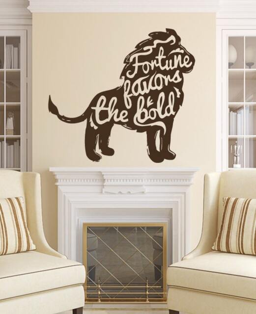 Wall Decals Quote Motivation Fortune Favors The Bold Decal Lion Vinyl Sticker Bedroom Nursery Baby Room Home Decor Art Murals Office Ms574 - image 1
