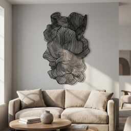 Black Metal Wall Art, Abstract Wave Sculpture, Large Modern Decor, Minimalist Industrial Housewarming Gift - thumbnail 2