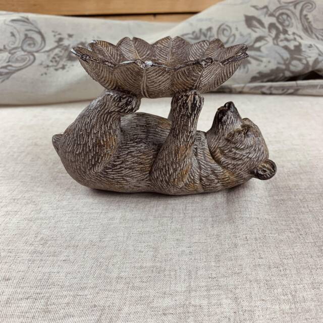 Bear On Back Candle Holder - Woodland Animal Trinket Dish - image 1