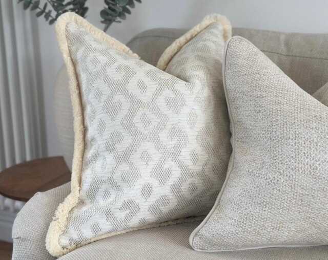 Geometric Ivory Cream Cushion Cover With Fringe - Neutral Home Decor Pillow - Bella - image 1