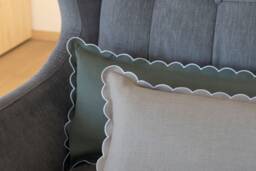 Linen Lumbar Pillow Cover, Seafoam Green Or Natural, White Scalloped Trim - thumbnail 1