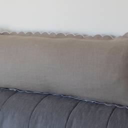 Linen Lumbar Pillow Cover, Seafoam Green Or Natural, White Scalloped Trim - thumbnail 3