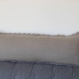 Linen Lumbar Pillow Cover, Seafoam Green Or Natural, White Scalloped Trim - thumbnail 2