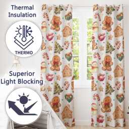 Cute Christmas Gingerbread Man Tree Gift Snowman On Cream Background Seamless Readymade Eyelet Ring Top Thermal 100% Blackout Curtains - thumbnail 3