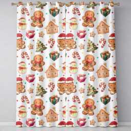 Cute Christmas Gingerbread Man Tree Gift Snowman On Cream Background Seamless Readymade Eyelet Ring Top Thermal 100% Blackout Curtains - thumbnail 2