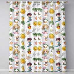 Dog Sun Boy Girl Tree Starfish Seamless Pattern Readymade Eyelet Ring Top Thermal 100% Blackout Curtains - thumbnail 2