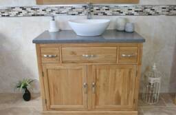 Bathroom Vanity Unit Oak Cabinet Wash Stand Grey Quartz & Ceramic Basin 1161Gqcbc - thumbnail 1