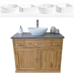 Bathroom Vanity Unit Oak Cabinet Wash Stand Grey Quartz & Ceramic Basin 1161Gqcbc - thumbnail 2