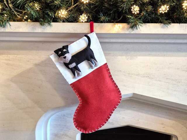 Custom Schnauzer Christmas Dog Stocking - Personalised Felt Dog Stocking/Sack Gift For Owner Portrait/Replica - image 1