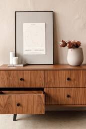 "Mid Century Sideboard, Tv Cabinet, Stand Walnut Veneer 6 Drawers ""Crown"