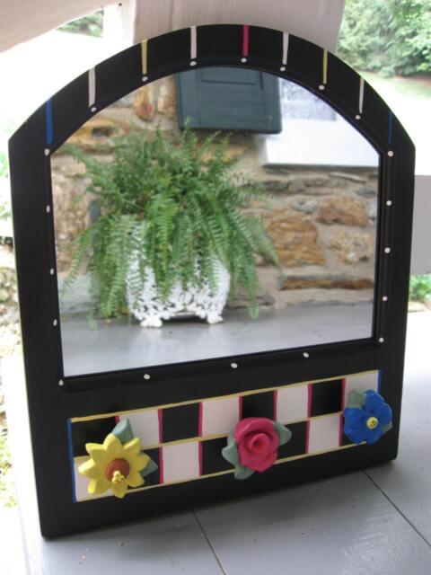 Whimsical Hand Painted Wood Mirror With Flower Pegs - image 1