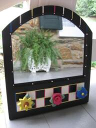 Whimsical Hand Painted Wood Mirror With Flower Pegs