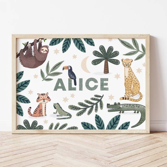 Jungle Name Print - Customisable - Nursery Wall Art - Jungle Decor - Gender Neutral - Safari Plastic Free - image 1