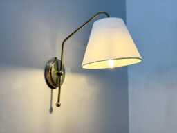 Aged Modern Brass Wall Sconce With Fabric Lamp Shade , Minimalist Home Decor - thumbnail 1