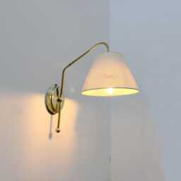 Aged Modern Brass Wall Sconce With Fabric Lamp Shade , Minimalist Home Decor - thumbnail 3