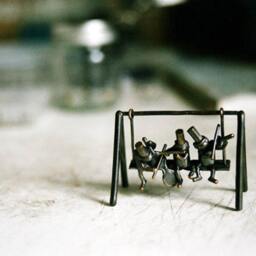 Bronze Swing Trio Musicians Sculpture - Cello, Flute, Violin, Lost-Wax Cast Miniature - thumbnail 4