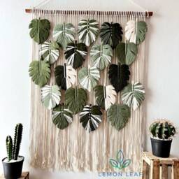 Large Monstera Leaf Macrame Wall Hanging Boho Art - thumbnail 2