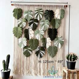 Large Monstera Leaf Macrame Wall Hanging Boho Art - thumbnail 3