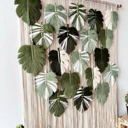 Large Monstera Leaf Macrame Wall Hanging Boho Art - thumbnail 4