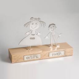 Handmade Silver Personalized Two Figured Tabletop Sculpture, Sculpture From Your Child's Art, Unique Gift - thumbnail 4