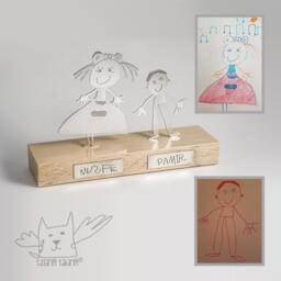 Handmade Silver Personalized Two Figured Tabletop Sculpture, Sculpture From Your Child's Art, Unique Gift - thumbnail 1