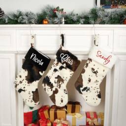 Personalized Cow Christmas Stocking, Embroidered Plush Stocking, West Farm Xmas Decor, Country Stocking, Christmas Family Gift