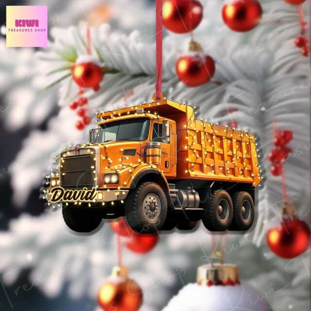 Personalized Dump Truck Christmas Ornament, Custom Acrylic Xmas Decoration - image 1